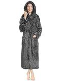 PAVILIA Women Hooded Plush Soft Robe | Fluffy Warm Fleece Sherpa Shaggy Bathrobe (S/M, Gray)