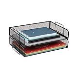 Mind Reader Stackable Paper Tray, Desktop Organizer, File Storage, Office, Metal Mesh, 13.25" L x 9.75" W x 6.25" H, 2 Pcs., Black