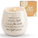 Pavilion Gift Company - 'In Memory, Light Remains' 19176 - White Ceramic Candle with Soy Wax in a Delicate Floral Scent, Thoughtful Sympathy, Remembrance, and Condolence Gift - 8 Ounces