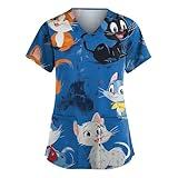 Womens Scrub Tops Plus Size Scrubs Stretch Soft Nursing Shirts Cute Dog Butterfly Cat and Other Printed Nurse Top