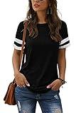 Adibosy Women Summer Casual Shirts: Short Sleeve Striped Tunic Tops - Womens Loose Round Neck Tee Tshirt Blouses Black M