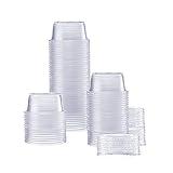 GUSTO [2 oz.-100] Count Clear Disposable Plastic Portion Cups with Lids - Soufflé Cups, Jello Shot Cups With Lids, Clear Plastic Containers Perfect for salad Dressing and More- Formerly Comfy Package