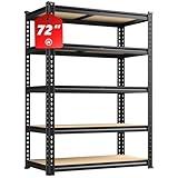 REIBII 2020LBS Storage Shelves 5 Tier Garage Shelving Heavy Duty Adjustable Garage Shelves, Utility Rack Shelf, Shelving Units for Storage Warehouse Pantry Closet, 35.5" W x 11.9" D x 72" H, Black