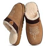 OOW Genuine Suede Cowboy Boot Slippers for Mens Western House Slippers Indoor and Outdoor Square Toe