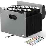 Sooez Accordion File Organizer, 12 Pockets Expanding File Folder, Portable Monthly Paper Bill Tax Receipt Organizer, Letter A4 Size Document Holder with Blank Labels