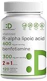 DEAL SUPPLEMENT R Alpha Lipoic Acid 600mg with Benfotiamine 300mg Per Serving, 120 Veggie Capsules – 200mg R-ALA Per Capsule – Antioxidant Supplement for Energy & Nervous System Support