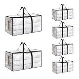 6 Pack-Extra Large Heavy Duty Moving Bags - Waterproof Storage Totes with Handles & Zippers, Foldable for College Dorm, Storage (Clear)