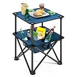 ARMOR CASTLE Folding Camping Table, Portable Outdoor Picnic Table, Lightweight Square Camp Table with Built-in 4 Cup Holders Food Basket and Travel Bag for Barbeque Beach Camping and Tailgate Blue