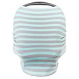 Car Seat Covers for Babies - Stretchy, Lightweight, and Extra Soft Nursing Cover - Multiuse - Covers Carseat, High Chairs, Shopping Carts - Bonus Infant Baby Beanie and Bag (Blue and Grey)
