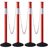 4 Pack Traffic Delineator Post Cones with Weighted Base & Reflective Collars, Adjustable Orange Traffic Safety Barrier with Plastic Chains for Parking Lot Driveway Road