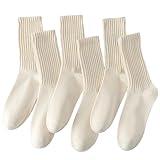 ULEEMARK 6 Pairs Of Neutral Crew Socks, Striped Retro Sports Calf Leather Socks, Casual Cotton Socks For Men & Women（7-9）