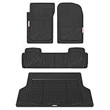 Motor Trend FlexTough Advanced Black Rubber Floor Mats with Cargo Liner Full Set - Front & Rear Combo Trim to Fit for Cars Van SUV, All Weather