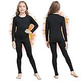 HEROBIKER Girls Thermal Underwear Set Ultra Soft Fleece Lined Kids Long Johns Top Bottom Thermals Kids Base Layer Winter Warm Black