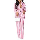 Elainone 2 Piece Outfits for Women Pants Sets Sexy Stripe Long Sleeve Button Down Shirt Wide Leg Long Pants with Pockets Brunch Matching Sets Sexy 2 Pc Fall Winter Outfits