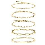 Waterproof Gold Bracelet Stack for Women Non Tarnish,Stainless Steel Dainty Bracelets Layered Paper Clip Bracelet Chain Bracelet for Women Jewelry
