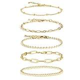 Gold Bracelet Stack for Women Waterproof,Non Tarnish Stainless Steel Dainty Bracelets Layered Paper Clip Bracelet Chain Bracelet for Women Gold Plated Jewelry