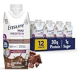 Ensure Max Protein Shake | Milk Chocolate | Ready to Drink | 30g Protein for Muscle Building | 1g Sugar, 4g Fiber | 11 fl oz - 12 Pack