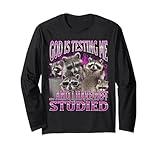 God Is Testing Me... Funny Raccoon Meme Bootleg Graphic 90s Long Sleeve T-Shirt