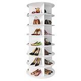 SpaceAid 7 Tier Rotating Shoe Rack Tower, Spinning Shoe Display Lazy Susan, Revolving 360 Shoe Rack Storage Round Carousel, Vertical Handbag Rotate Shoes Closet Organization (7-Tier White)