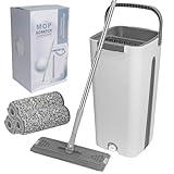 Mop and Bucket with Wringer Set, Flat Floor Mop and Bucket, with 3 Washable Microfiber Pads Included, Extended Stainless Steel Handle Mop, Home Floor Cleaning System for All Floor Types and Windows