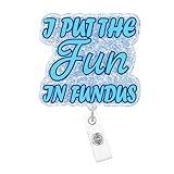 Arakulago Funny Nurse Badge Reel Retractable Nursing Badge Holder with ID Clip Accessories I Put The Fun in Fundus RN CNA Glitter Acrylic Name Badge Clip Medical Assistant LPN SLP ID Card Lp63Ip