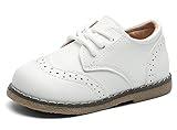 DADAWEN Toddler Boys Girls Dress Shoes - Comfort Oxford Shoes for Wedding, Church, School Uniform - Lace Up Loafers Flats (Little Kid) White US Size 8 M