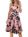 oxiuly Wwomen's Maternity Nursing Dress 2025 Elegant Modest Fit and Flare Swing Sunday Vacation Holiday Party Cocktail Church Wedding Dresses OX233 Pink Black Floral M