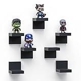 7-Pack Small Floating Shelves for Wall by RicherHouse, Plastic Black Shelf 4 Inch Display Ledges Room Decor, Mini with 2 Types of Installation (Adhesive or Screw)