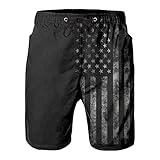 FT FENTENG Swim Trunks for Men, Hawaii Quick Dry Beach/ Swimming Shorts, Vintage Black American Flag Board Swimwear Bathing Suit with Mesh Lining, X-Large