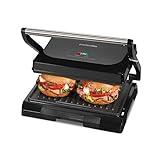 Proctor Silex Panini Press Sandwich Maker and Electric Indoor Grill, 1000 watts, Easy Clean Nonstick Grids, Compact Upright Storage, Black (25440PS)