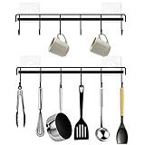HOMEBROS Kitchen Utensil Hanger, Adhesive Utensil Holder Wall Mount Kitchen Rack Rail with 12 Hooks, Space Saving and No Drilling, Black, 2 Pcs