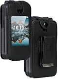 Case for Consumer Cellular Iris Easy Flip Phone/Boost Mobile Summit Flip 4G, Nakedcellphone [Black Vegan Leather] Form-Fit Cover [Built-in Screen Protection] and [Metal Belt Clip] for SL006D (2024)
