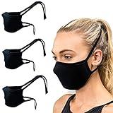 SNM Apparels Adult Cloth Face Mask with Head Strap and Filter Pocket (Pack of 3), Multi Size Reusable Cotton Face Cover (Black, Adult L/XL)
