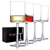 Wine Glasses Set of 4 - Hand Blown wine glass 15oz in Gift Packaging - Large White Wine Glass on Long Stem - Unique Modern Shape - For Wedding, Anniversary, Mother’s Day