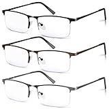 WEIMELTOY 3 Pack Blue Light Blocking Reading Glasses for Men, Stylish Half Frame Metal Computer Readers, Lightweight Spring Hinge Eyeglasses Anti Eyestrain/Glare/UV (Mix Color, Black+Grey+Brown, 2.75)