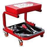 Torin TR6300 Red Rolling Creeper Garage/Shop Seat: Padded Mechanic Stool with Tool Tray Large