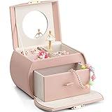 Vlando Kids Musical Jewelry Box for Girls with Drawer, Music Box with Ballerina and Stickers for Birthday Bedroom Decor, Gifts for Girls Kids - Pink