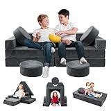 HOMFINE 16pcs Modular Kids Play Couch, Kids Toddler Couch, Child Sectional Sofa, Versatile Kid Sofa for Playroom Bedroom, Convertible Foam and Floor Cushion for Boys and Girls, Dark Grey