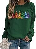 essential cocoon Women's Coloful Christmas Tree Sweatshirts Funny Xmas Graphic Long Sleeve Holiday Pullover Family Matching Winter Sweaters(L,G-Green)