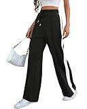 Bellcoco Women Wide Leg Sweatpants High Waist Loose Pant Drawstring Casual Lounge Pants Track Pants with Two Side Pockets Black M