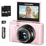 4K Digital Camera for Photography, 64MP Vlogging Camera for YouTube with 3" 180° Flip Screen, 18X Digital Zoom Point and Shoot Camara with 32GB Micro SD Card for Beginner (Pink)