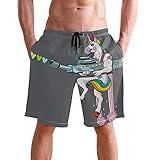 visesunny Cool Unicorn Gun Heart Men's Beach Shorts Hot Summer Swim Trunks Sports Running Bathing Suits with Mesh Lining