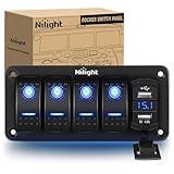 Nilight 4 Gang Rocker Switch Panel with 4.8 Amp Dual USB Charger Voltmeter Waterproof 12V 24V DC Night Glow Stickers for Car Trucks Boats RVs