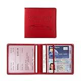 Dickno Car Registration and Insurance Holder, 5.51" × 5.11" Premium Leather Vehicle Glove Box Organizer with Magnetic Closure, Auto Document Holder for Cards Paperwork and Drive License (Red-B)