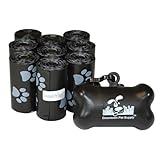 Downtown Pet Supply Poop Bags for Dogs with Dispenser, 180 Count - Leak-Proof Dog Waste Bags and Bone-Shaped Dog Poop Bags Holder for Leash - Black with Paw Prints, 12.5" x 8.5"