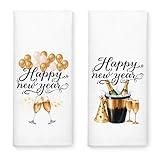 WUUCKOO 2PCS Happy New Year 2025 Funny Kitchen Towels, Kitchen Towels Dish Towel New Year Set, New Year 2025 Decor, Housewarming New Home Gifts for Hostess Neighbor Friend, Hostess Gifts