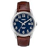 Timex Men's Easy Reader 38mm Watch – Silver-Tone Case Blue Dial with Brown Croco Leather Strap