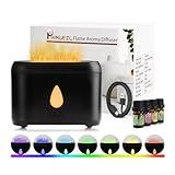 Flame Diffuser for Essential Oils, 200ml Ultrasonic Aroma Diffusers with Cool Mist, Aromatherapy Diffuser with Auto-Off Protection, Small Humidifier for Home,Office,Gift,B(7 Colors)+Oils（Each 5ml）