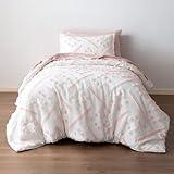 Amazon Basics 5-Piece Kids' Bed-in-a-Bag, Jacquard Microfiber Bedding Set with Comforter, Sheets, and Pillowcases, All-Season, Pink Tufted, Twin
