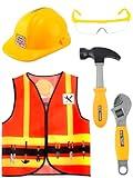 Puteraya 1 Set Kid Construction Worker Costume Set Child Construction Vest Hat and Goggles With Builder Tools Toys Construction Role Play for Kids Dress up Halloween Birthday Cosplay